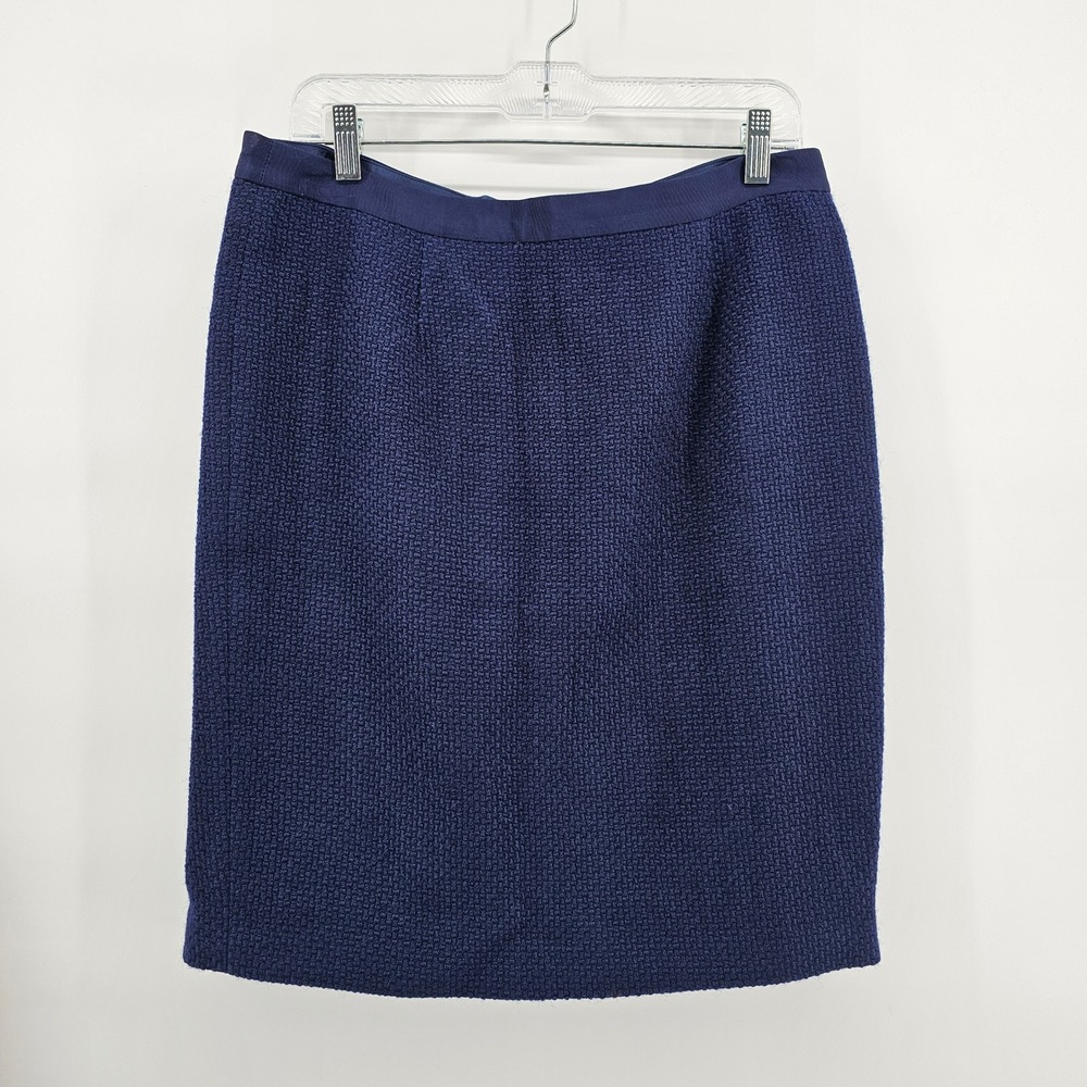 Boden Pencil Skirt Women 10P Navy Blue Wool Blend Textured Back Vent WG511